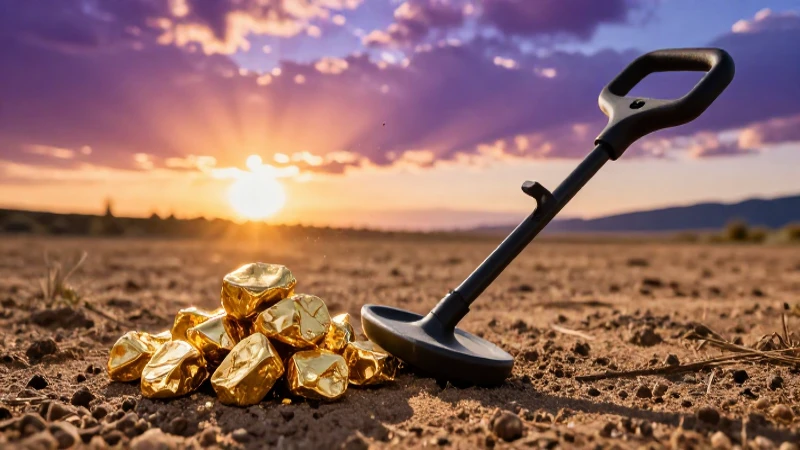 Oro descubierto bajo luz dorada dramática