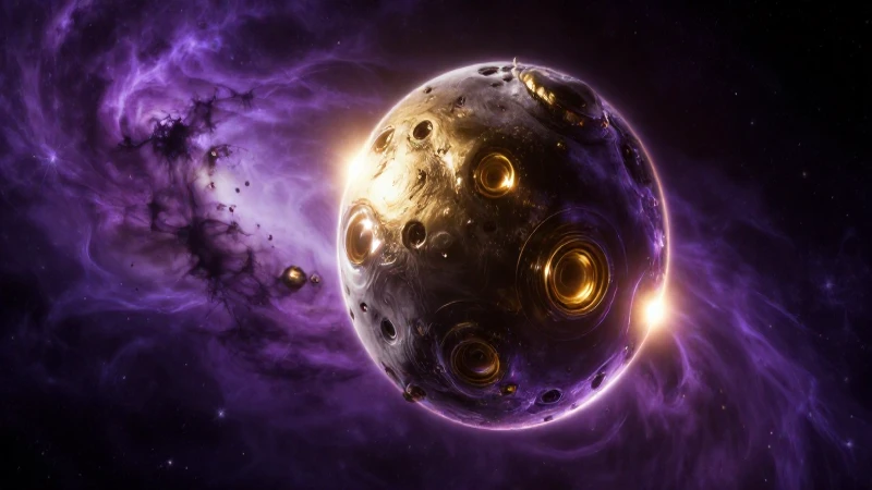 Psique brilla metálica en nebula hiperrealista
