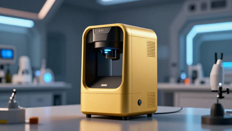 Escáner dorado en laboratorio futurista y realista