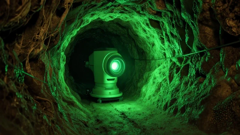 Escaneo futurista revela túnel con luz esmeralda