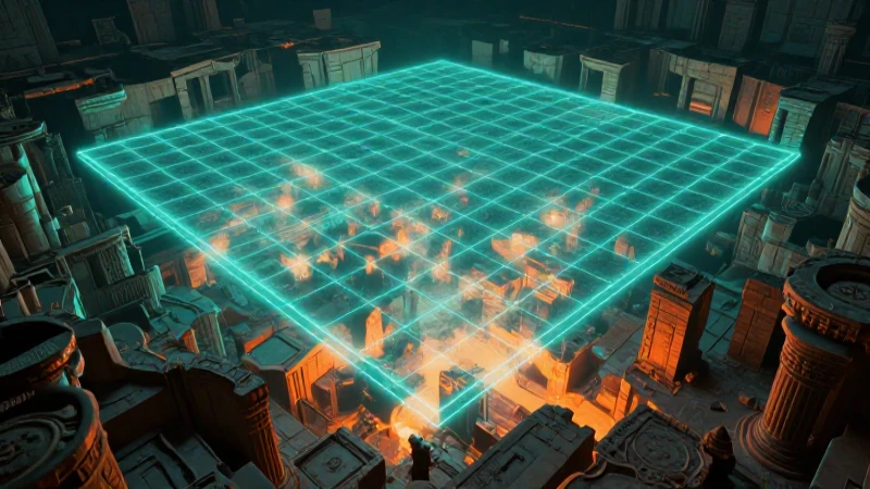 Ruinas antiguas reveladas bajo escaneo brillante