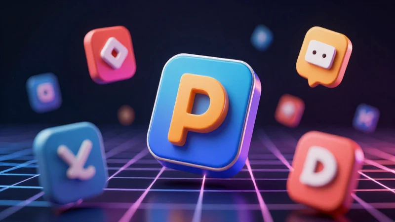 Iconos tridimensionales flotan en fondo vibrante y dramático