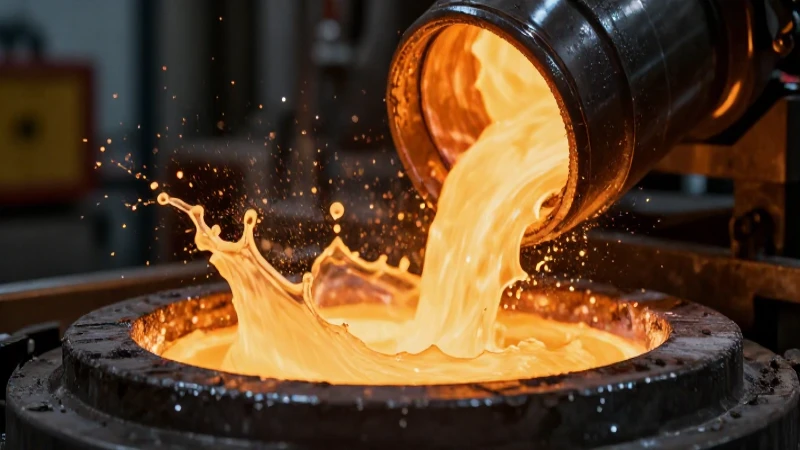 Metal fundido y cristales en primer plano