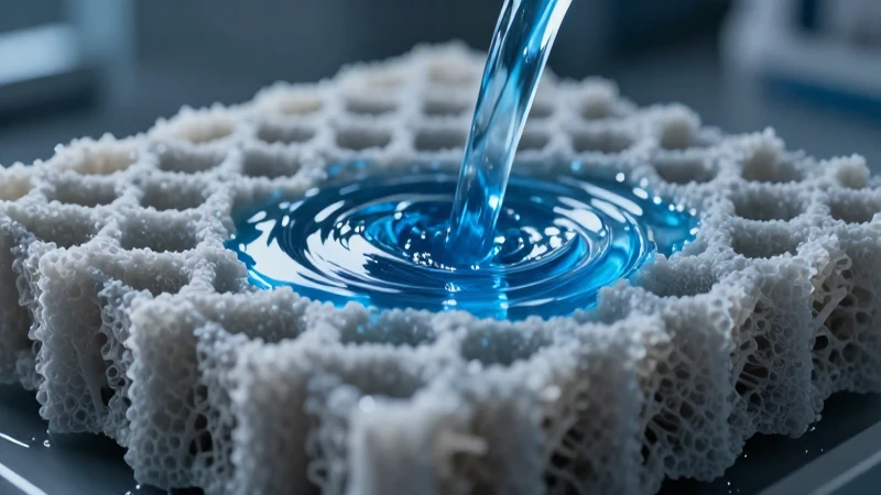 Aerogel filtra agua en hiperrealismo azul