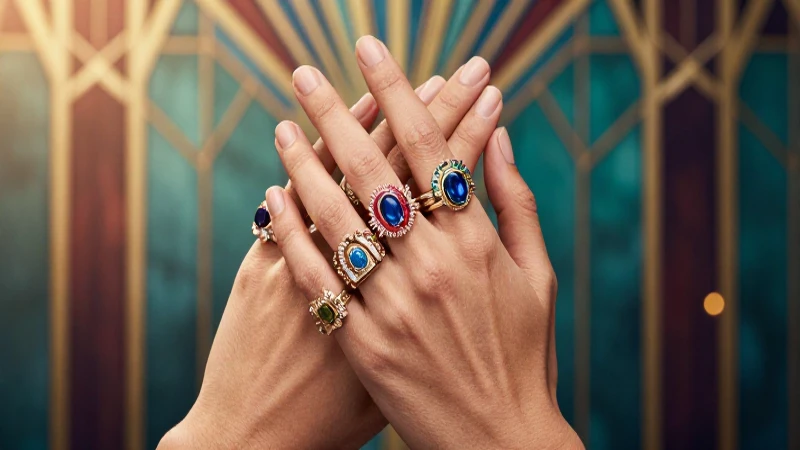 Anillos lujosos destacan en suaves colores cálidos