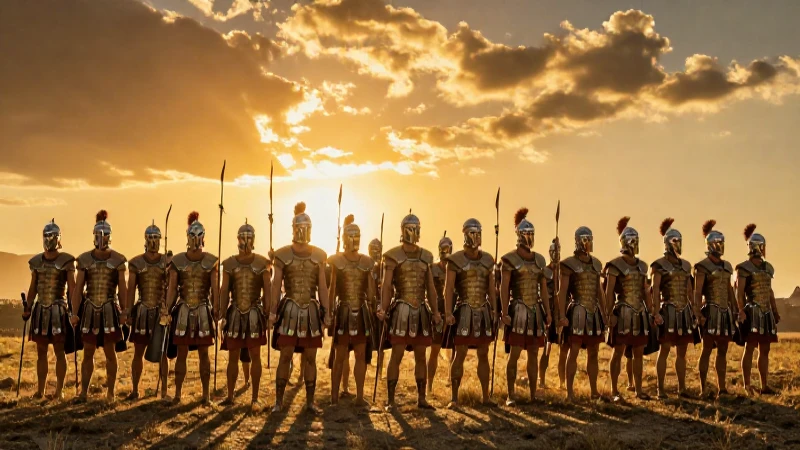 Falanges macedonias a la luz dorada dramática