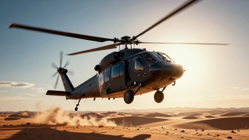 Helicóptero negro en desierto: realismo cinematográfico