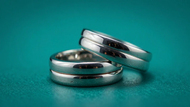 Anillos plateados apilados destacan en fondo turquesa