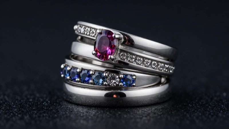 Anillos elegantes de plata sobre fondo oscuro