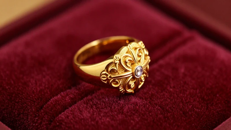 Anillo dorado resalta, lujo y detalle exquisitos