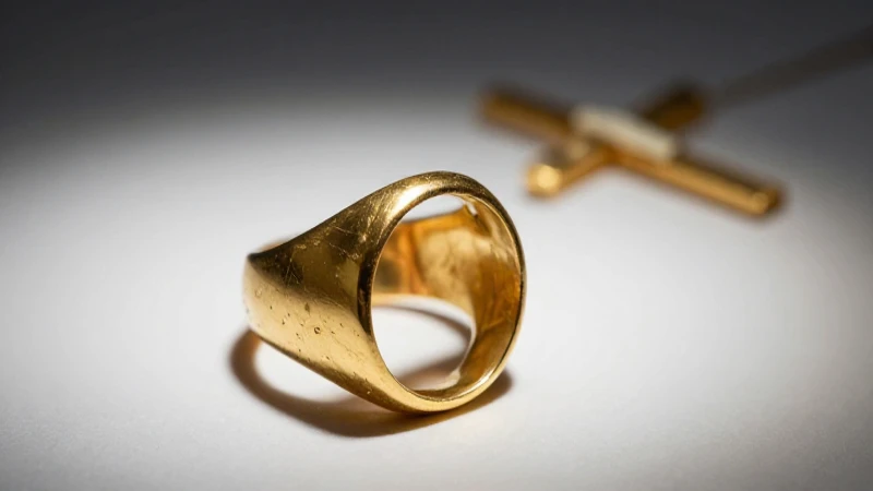 Anillo papal, oro antiguo y enfoque dramático