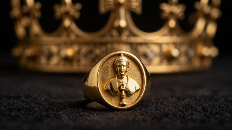 Anillo papal antiguo con iluminación dramática