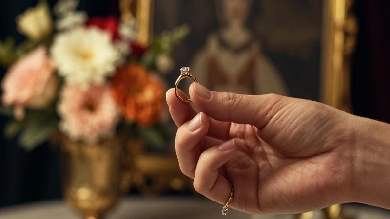 Anillo de compromiso antiguo en mano femenina
