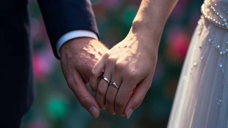 Pareja enamorada con anillos en foco cinematográfico