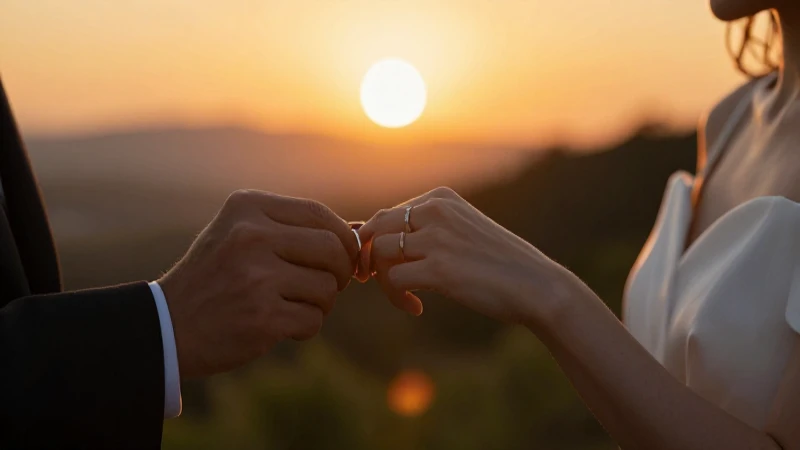 Anillos brillan al atardecer en primer plano