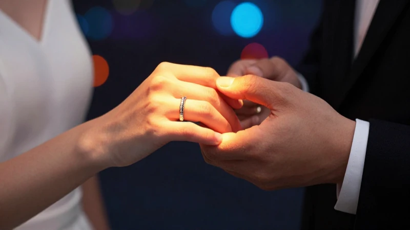 Anillos en manos con atmósfera romántica y elegante