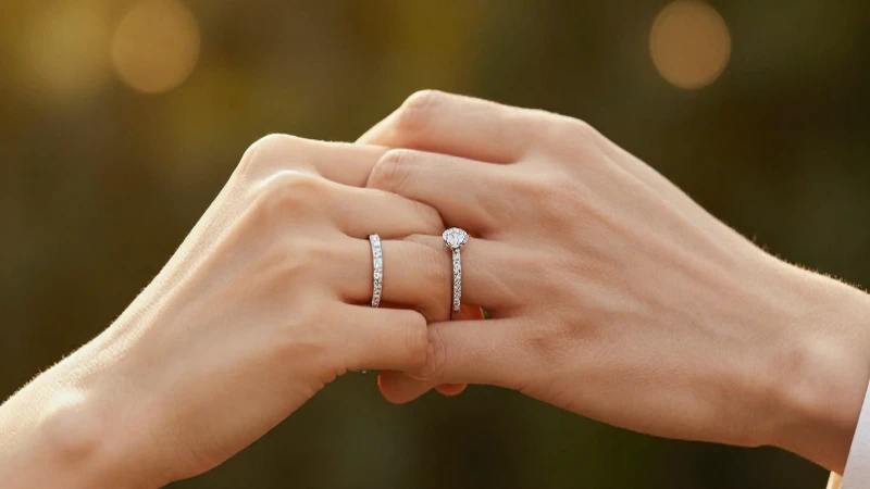 Anillos brillantes simbolizan amor y promesa