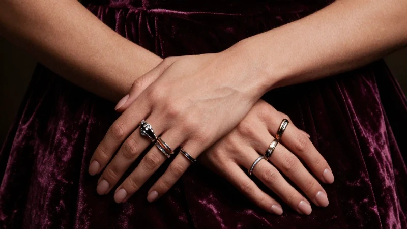 Manos con anillos sobre terciopelo elegante