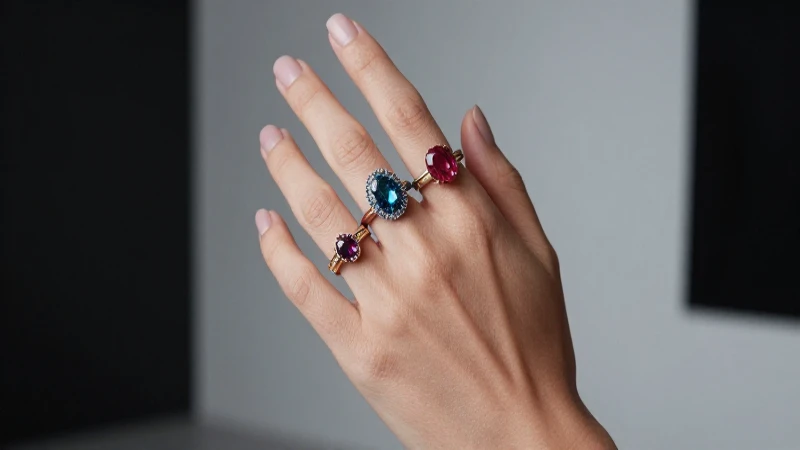 Mano femenina con anillos en primer plano