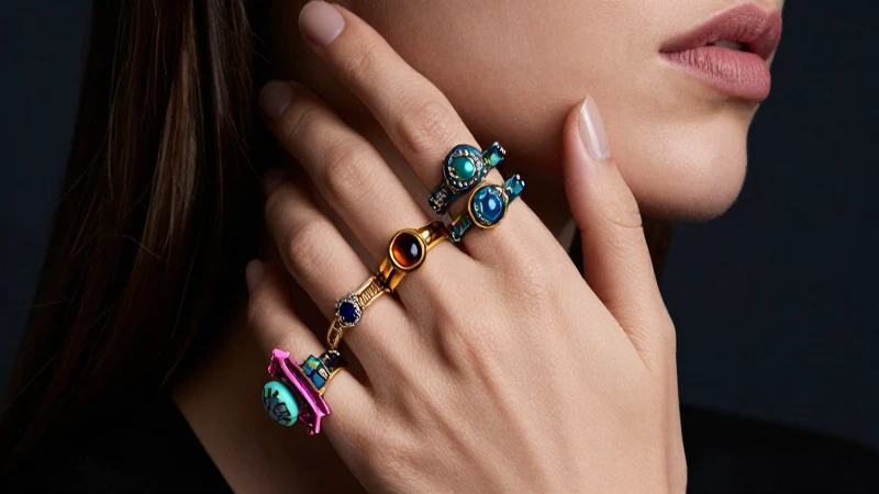 Anillos llamativos resaltan en fotografía elegante