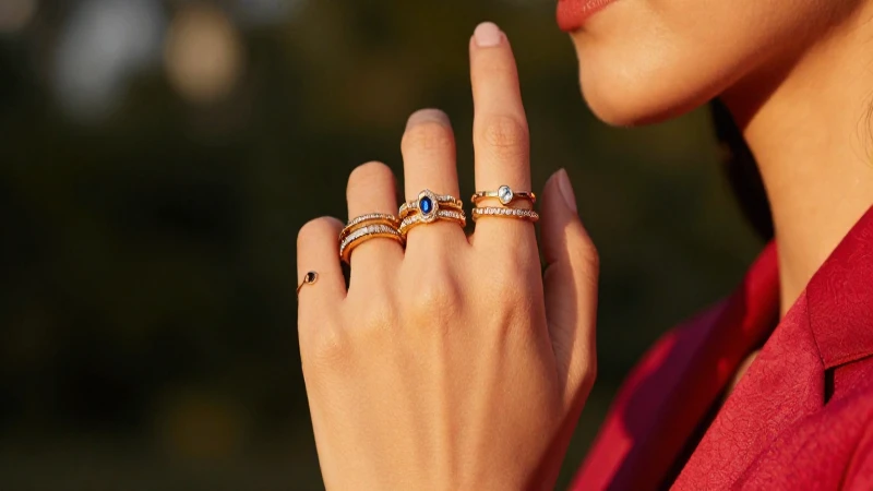 Mano femenina con anillos bajo luz dorada