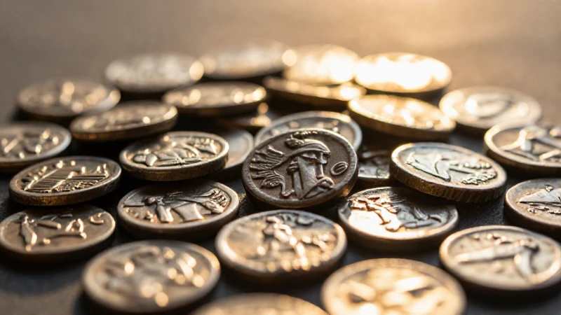Monedas griegas antiguas bajo iluminación dorada