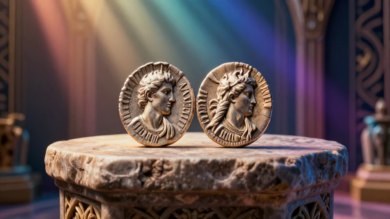 Moneda griega antigua bajo luz dramática