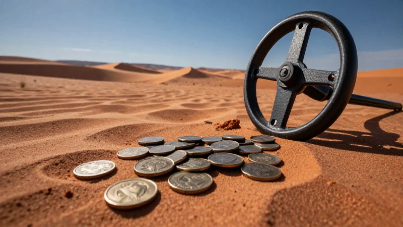 Monedas antiguas en desierto, fotografía impactante