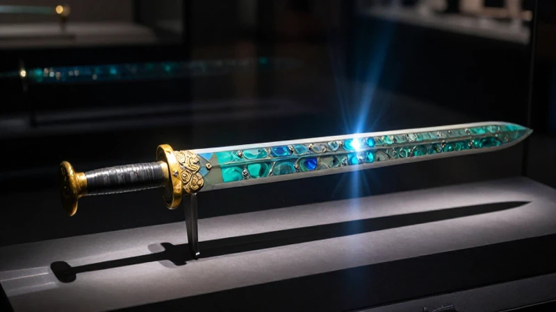 Espada persa en vitrina, obra fotográfica maestra