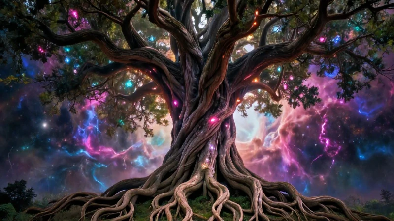 Árbol ancestral resplandece en colores vibrantes