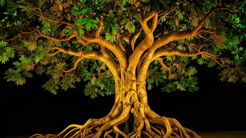 Árbol de vida dorado, dramático y detallado