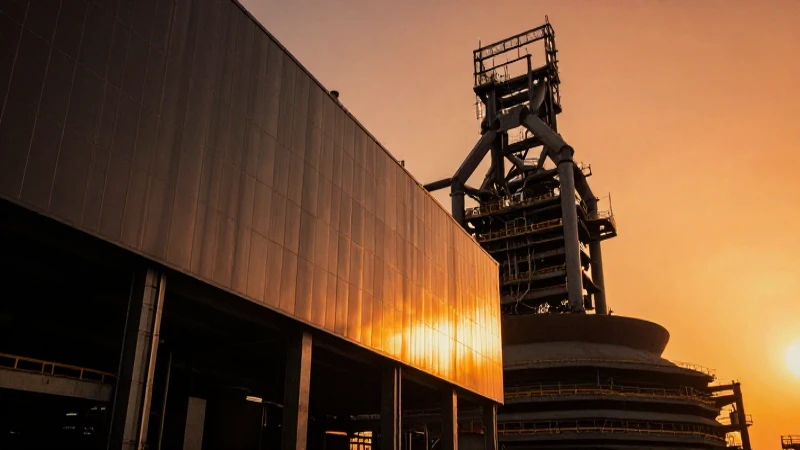 Atardecer dramático ilumina moderna fábrica de acero