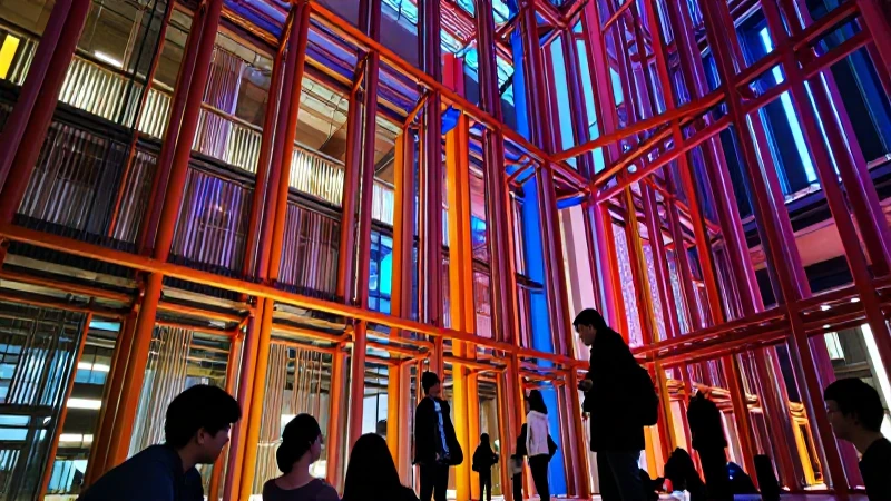 Arquitectura moderna con iluminación dramática y enfoque nítido