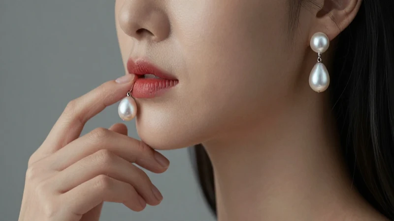 Elegantes perlas en mano con suave luz