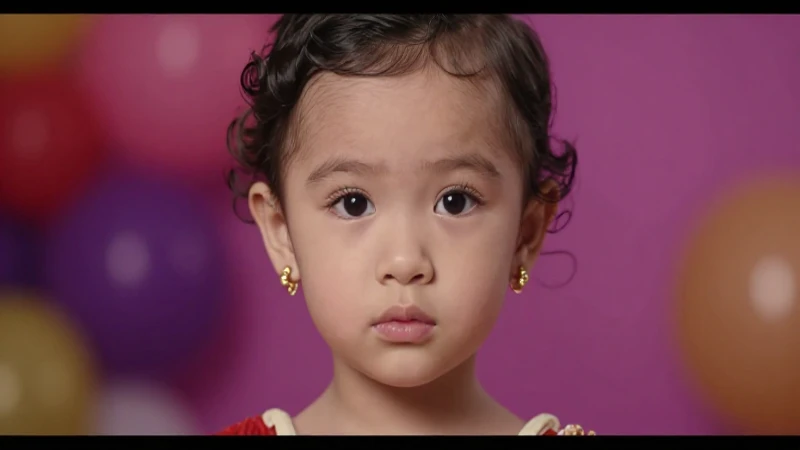 Niña elegante luce aretes dorados, suave iluminación