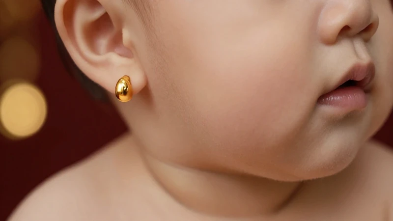 Bebé con aretes dorados de luz suave