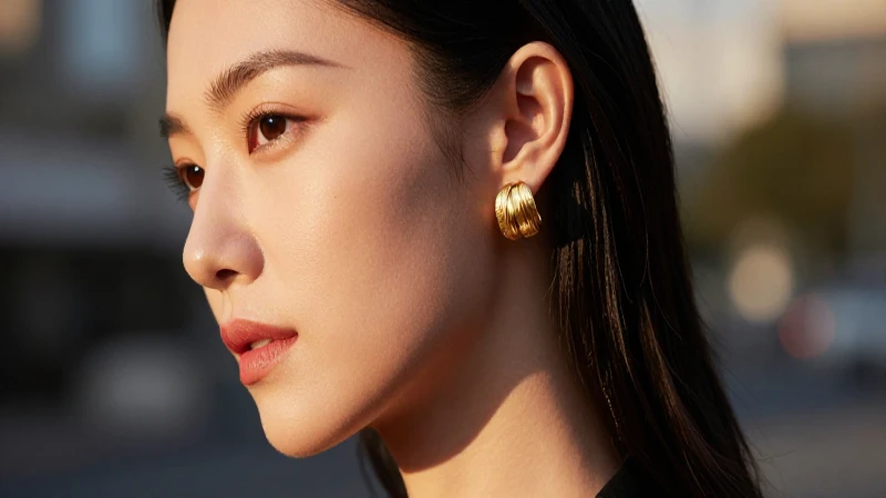 Retrato lujoso: mujer con aretes de oro