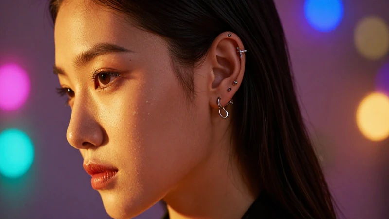 Mujer con piercings y joyería moderna
