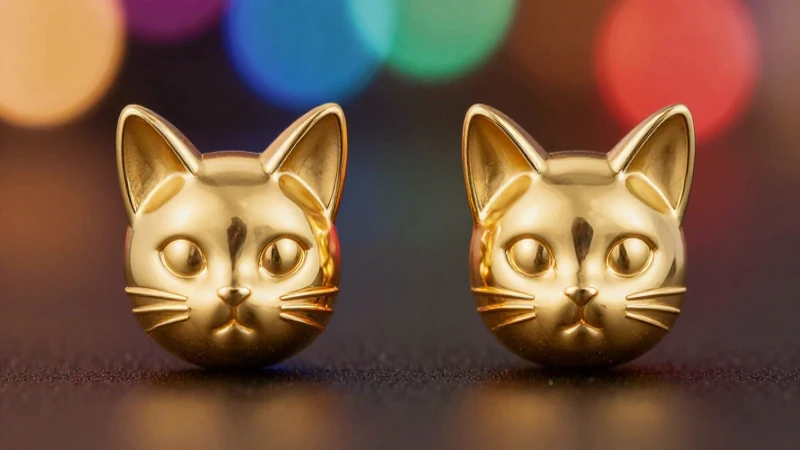 Aretes gatito dorados con iluminación cinematográfica