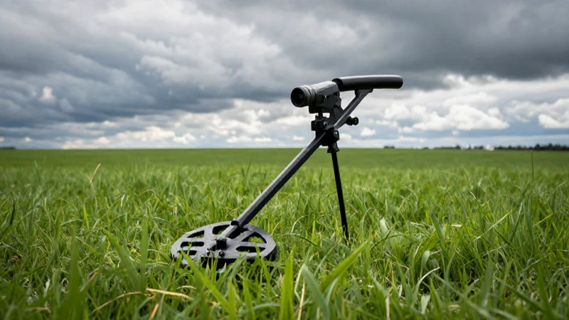 Detector de metales en campo verde vibrante