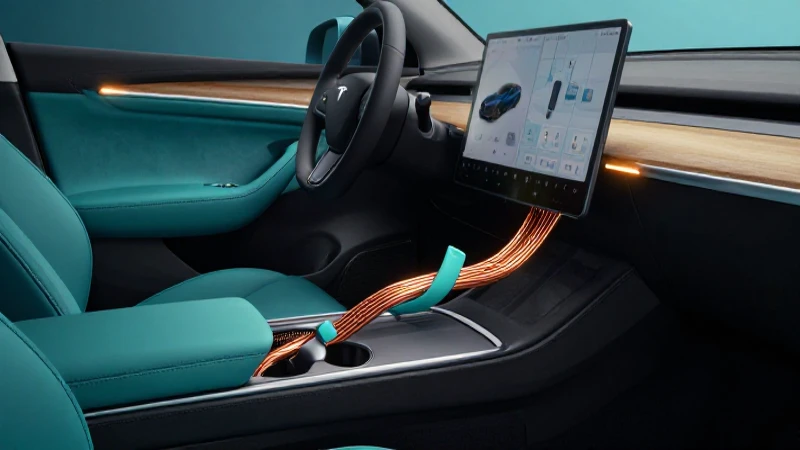 El cobre se convertirá en el oro del automóvil eléctrico 2 Interior elegante del coche eléctrico, hiperrealista