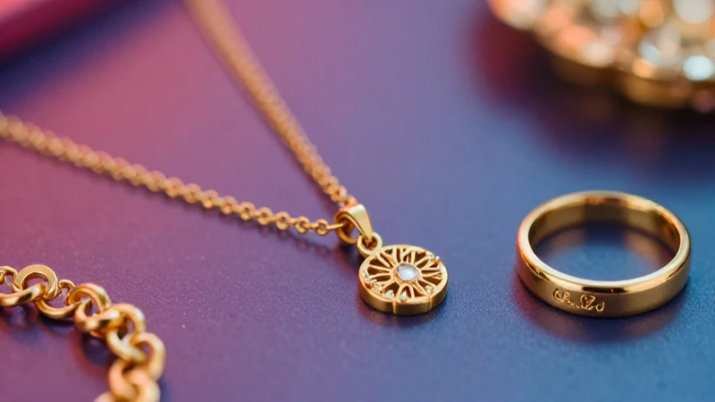 Joyería dorada, lujo y detalle en primer plano