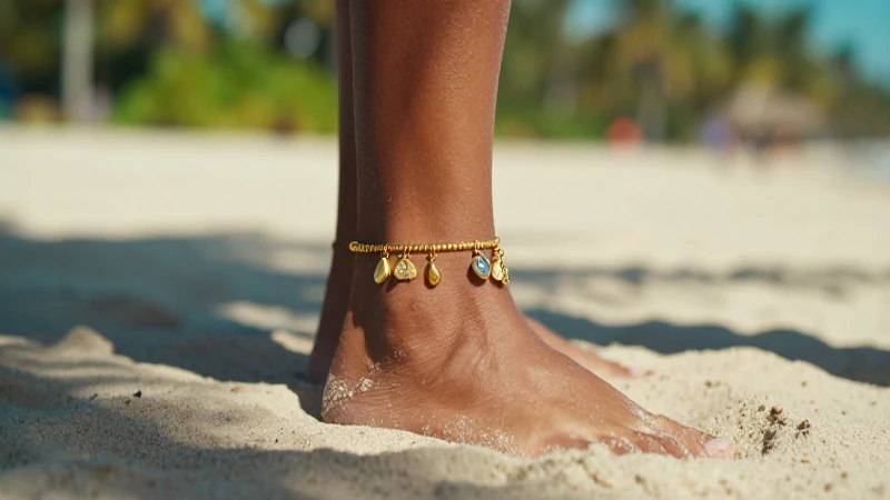 Tobillera con encantos en playa tropical
