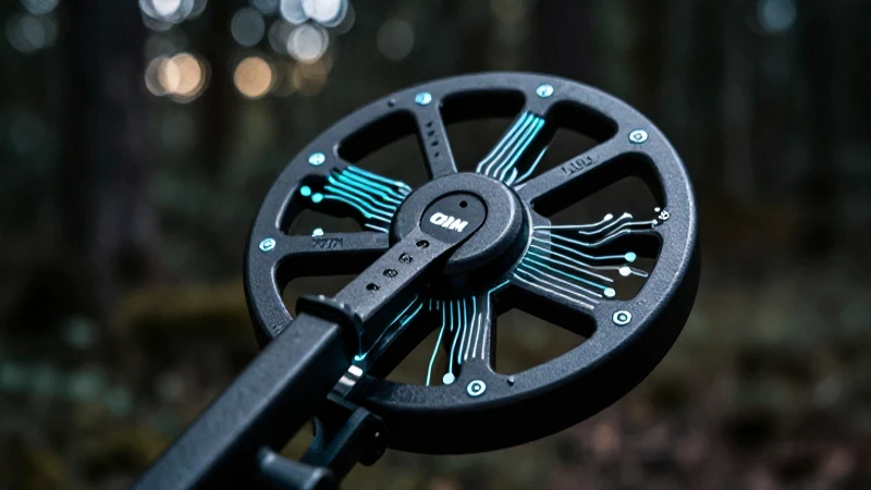 Detector metálico imponente con iluminación dramática