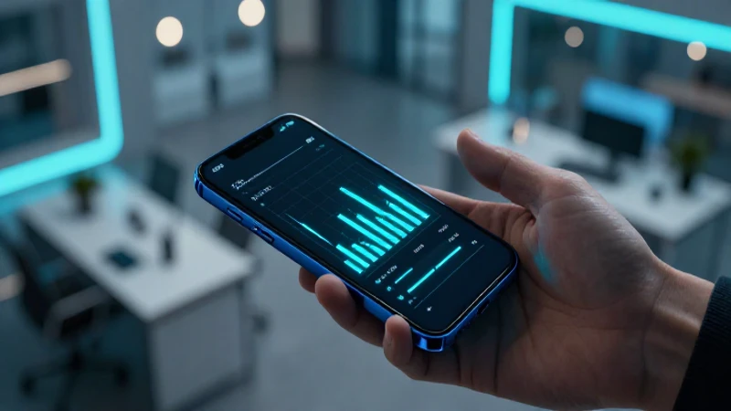 Oficina moderna con gráficos en azul vibrante