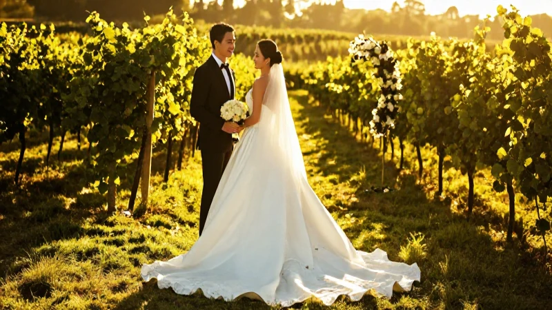 Boda de día vs. Boda de noche: Cuál elegir para tu evento 3 Boda elegante en viñedo al atardecer