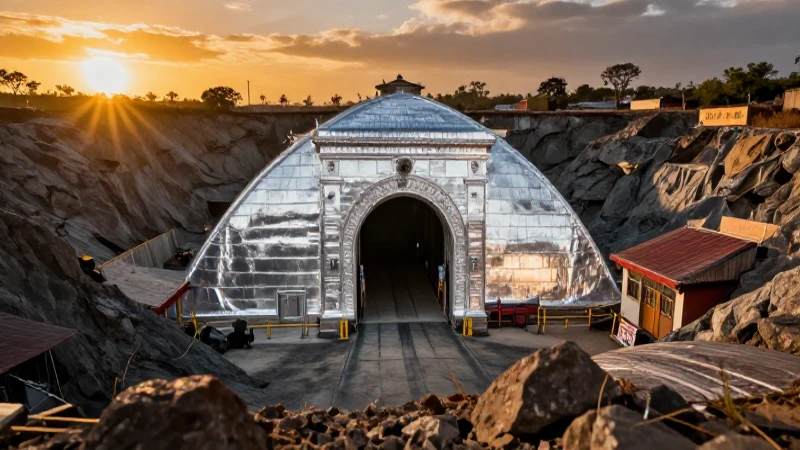 Minera mexicana: entrada épica y luminosa bajo el sol dorado