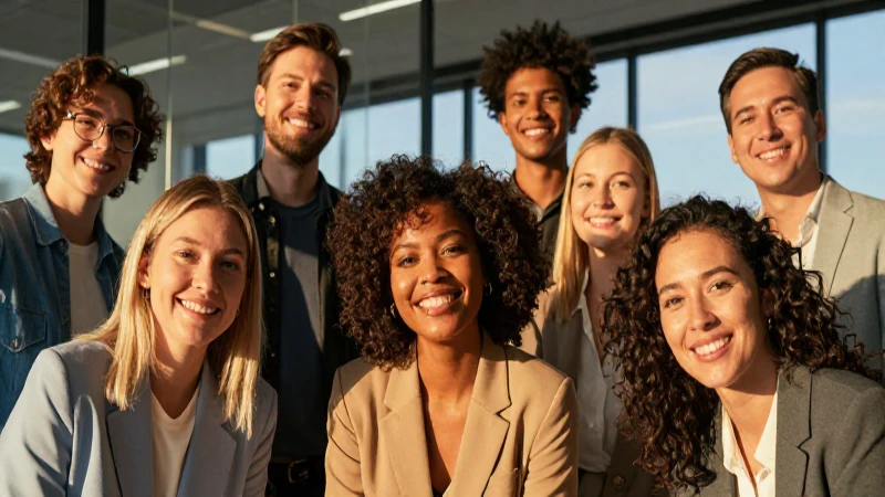 Equipo diverso colabora en ambiente profesional moderno