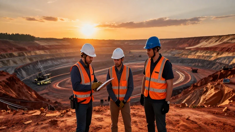 Minería moderna al atardecer, evocadora imagen profesional