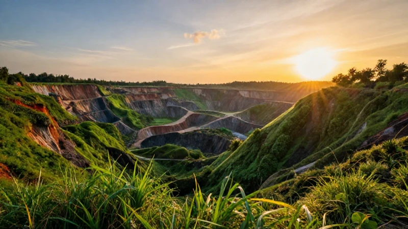 Paisaje minero vibrante al atardecer